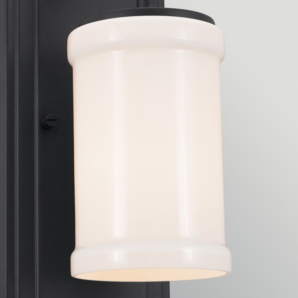 Vetivene 1-lt bathroom wall light textured black/opal glass 30.5 cm IP44