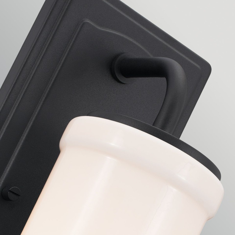 Vetivene 1-lt bathroom wall light textured black/opal glass 30.5 cm IP44