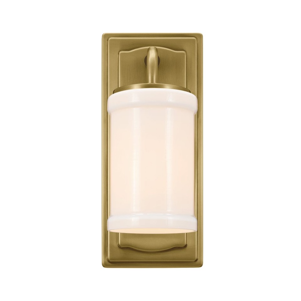 Vetivene 1-lt bathroom wall light natural brass/opal glass 30.5 cm IP44