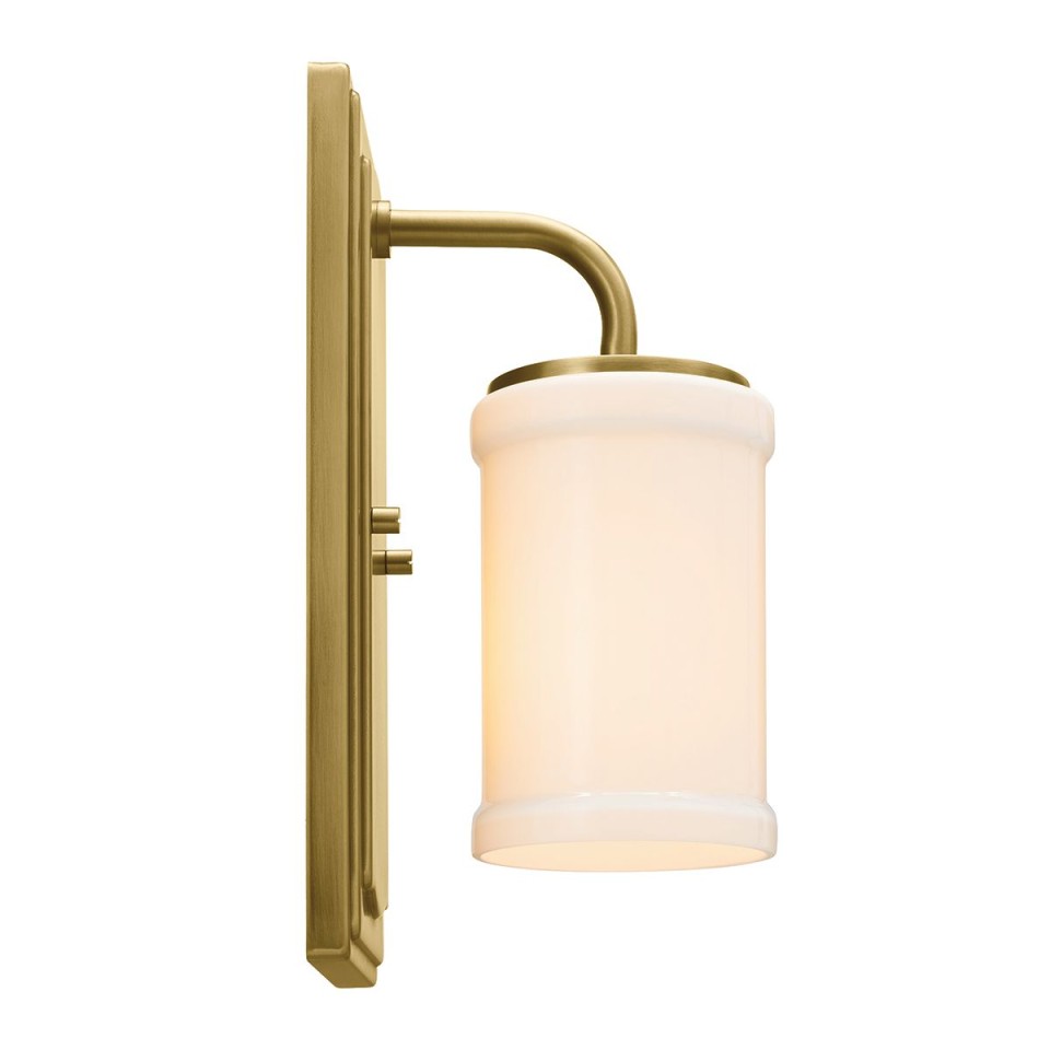 Vetivene 1-lt bathroom wall light natural brass/opal glass 30.5 cm IP44