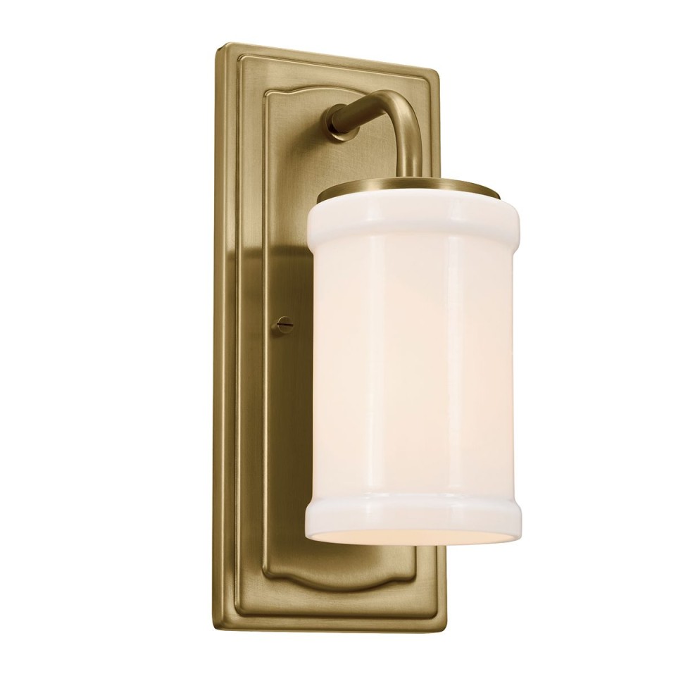 Vetivene 1-lt bathroom wall light natural brass/opal glass 30.5 cm IP44