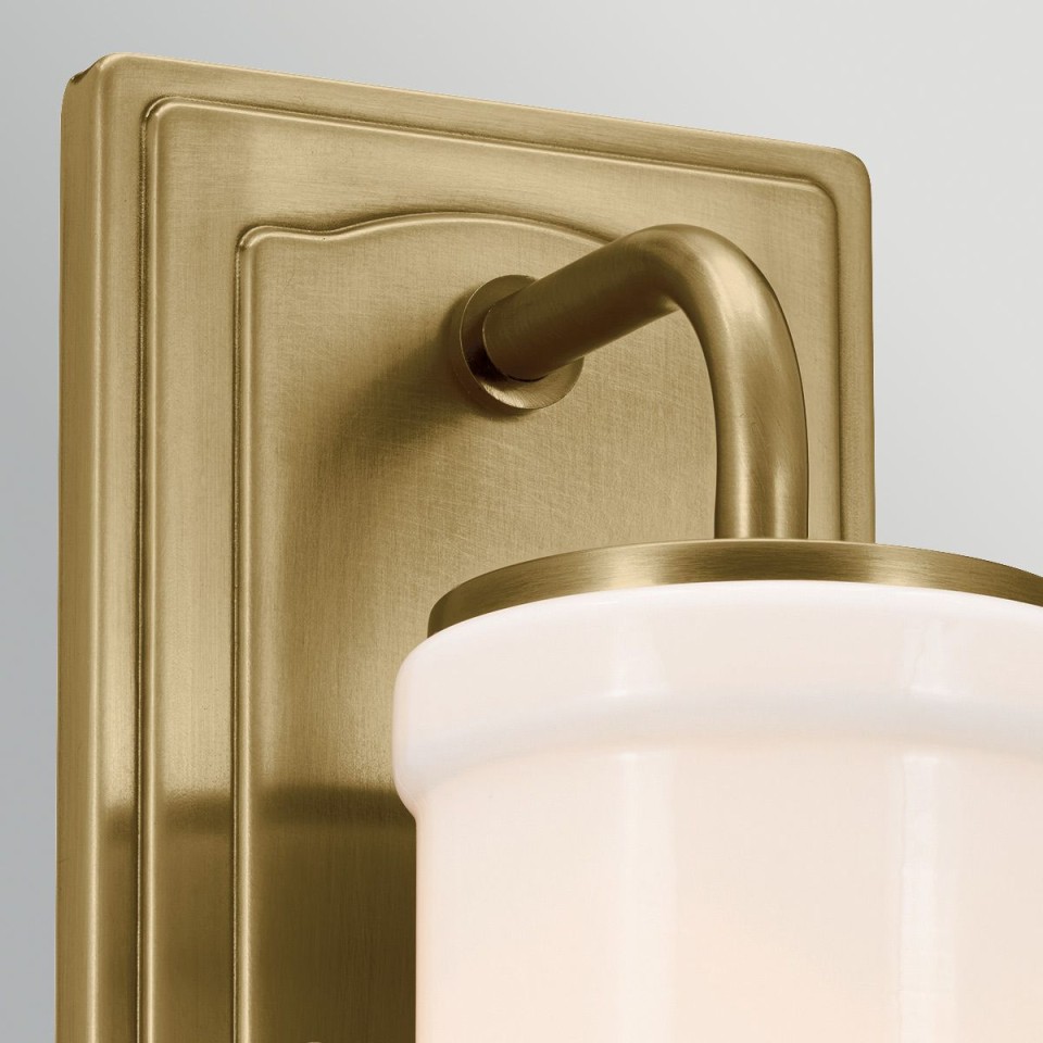 Vetivene 1-lt bathroom wall light natural brass/opal glass 30.5 cm IP44