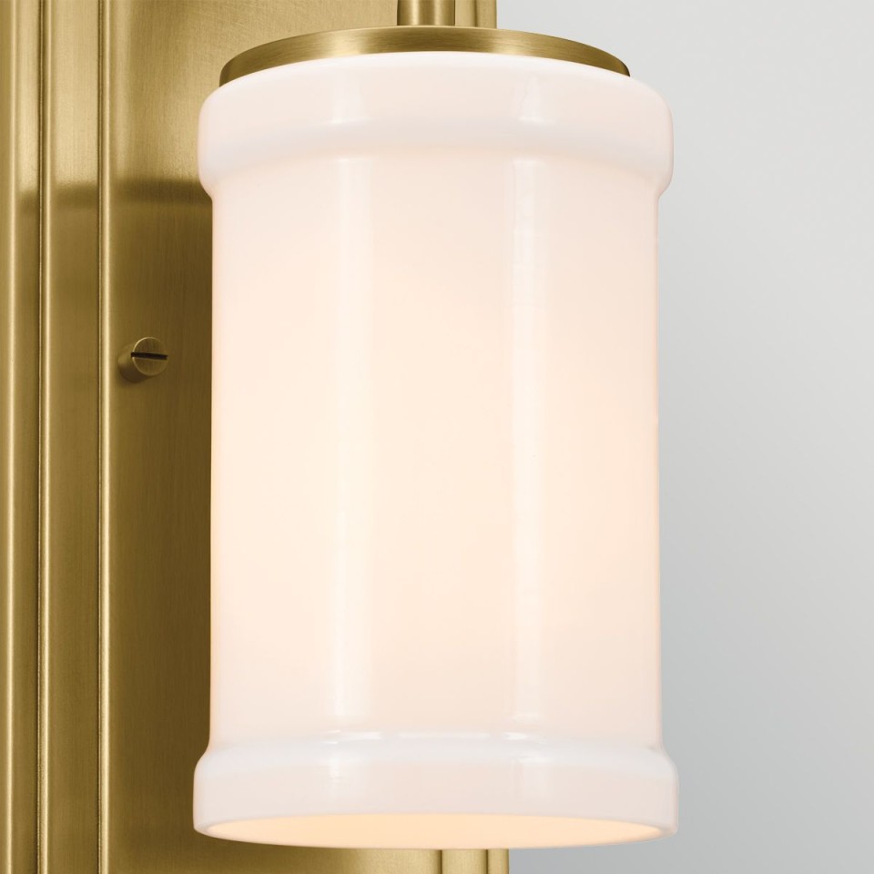 Vetivene 1-lt bathroom wall light natural brass/opal glass 30.5 cm IP44
