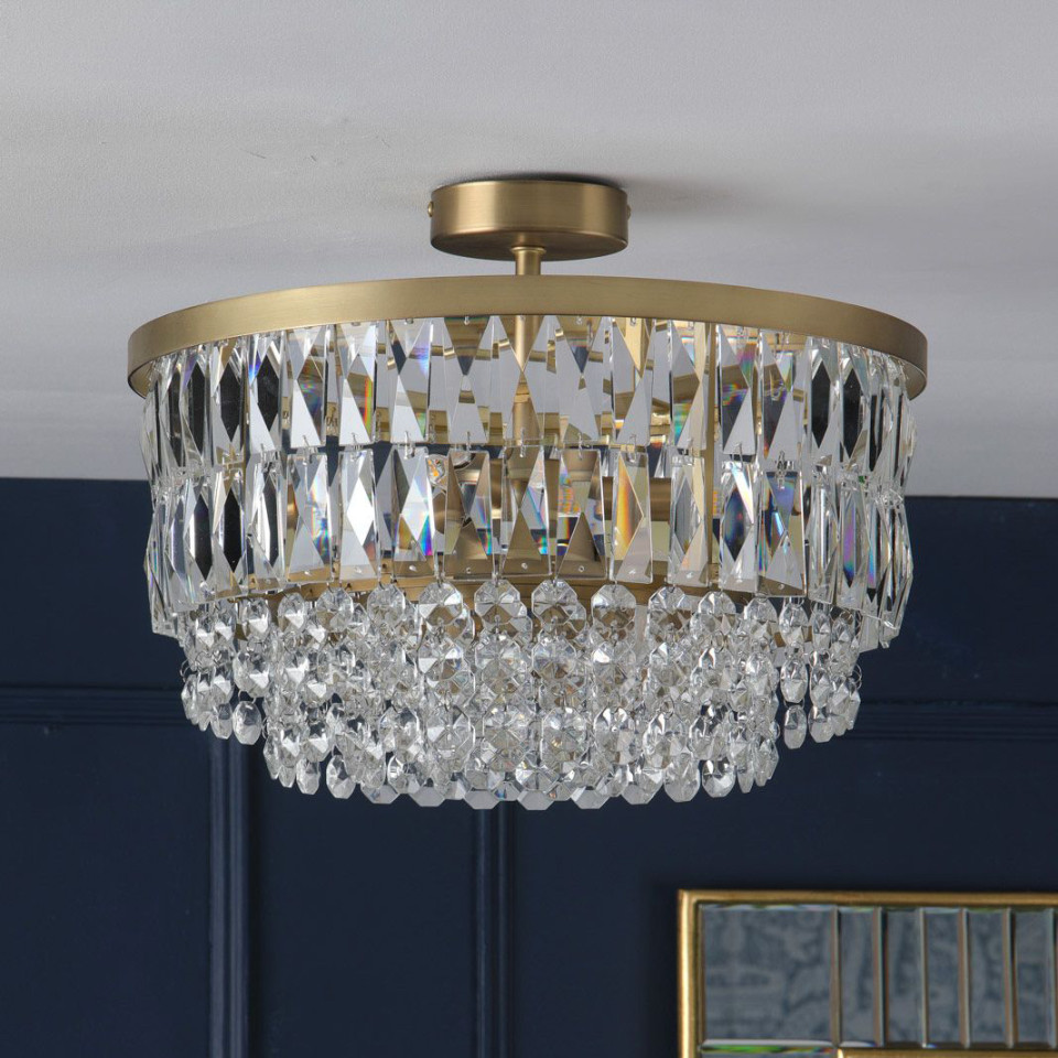 Rhosill 3-lt halvspolad taklampa mässing/glas 40cm