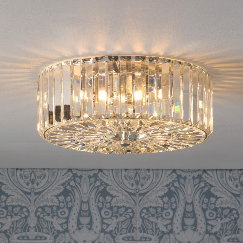 Fernhurst 3-lt flush taklampa krom/glas 34cm
