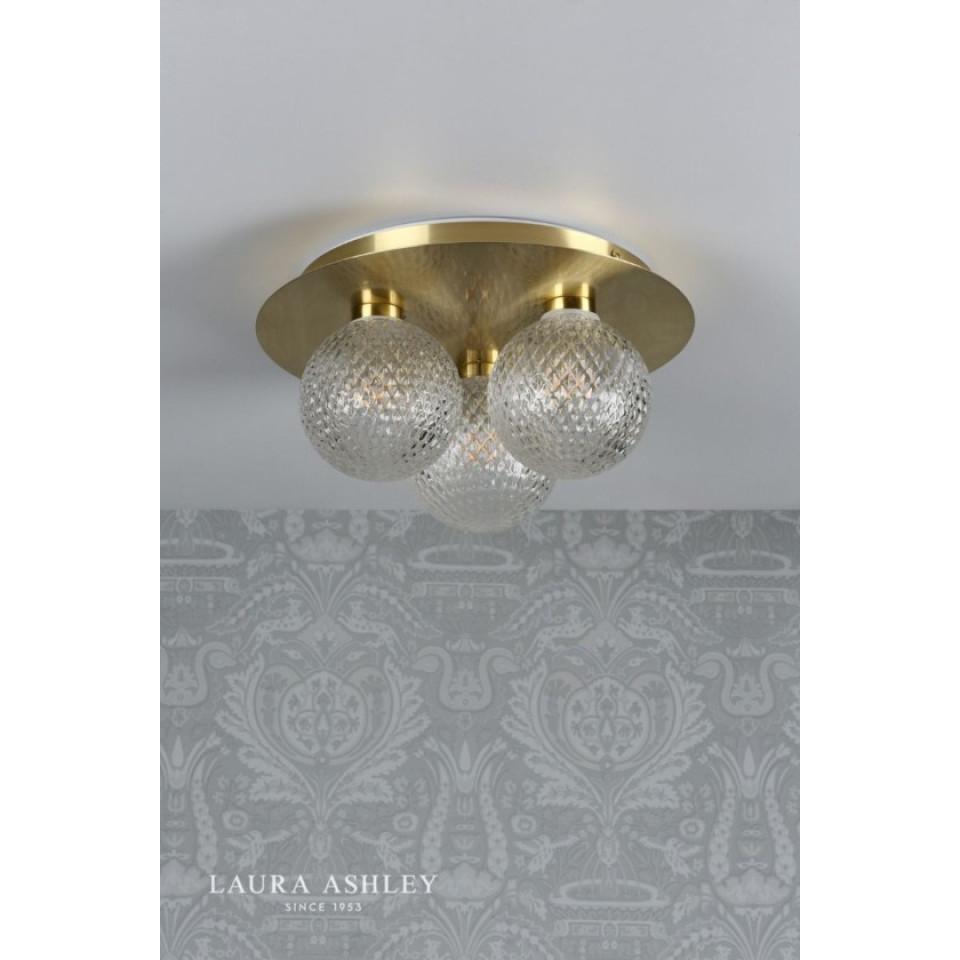 Prague 3-Ljus badrums plafond Mässing/Glas 30cm