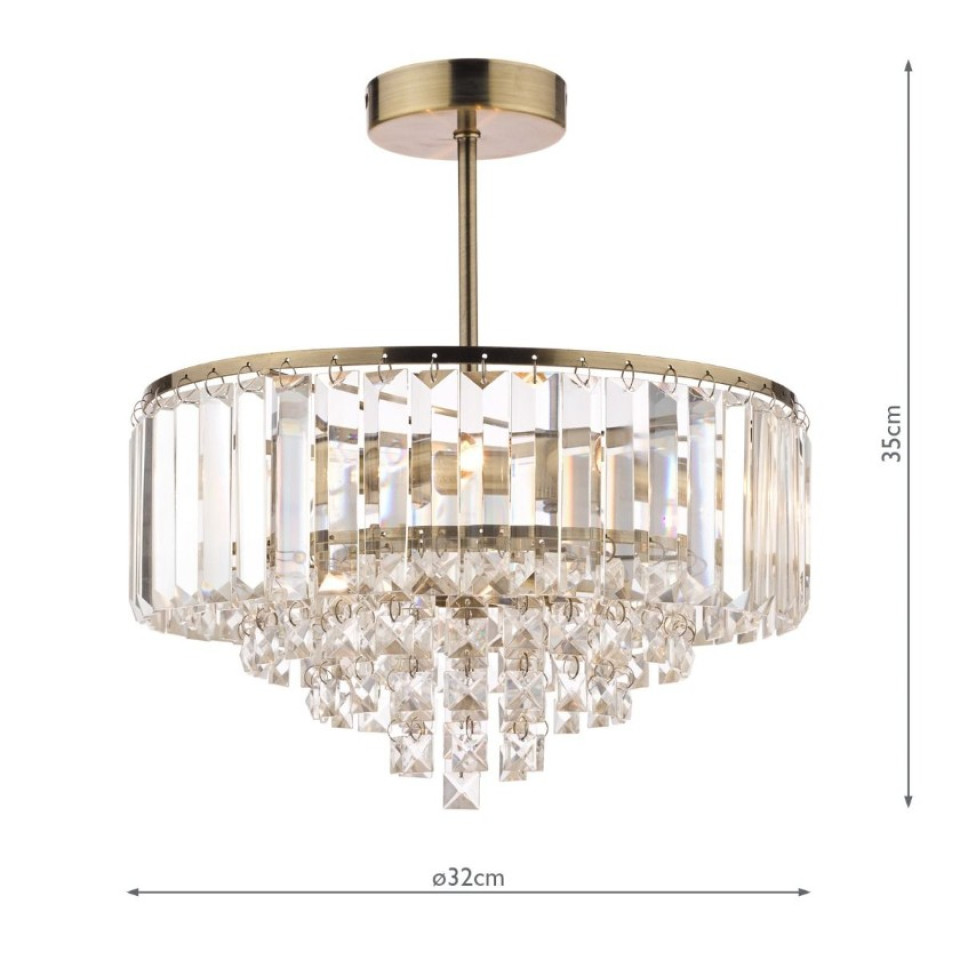 Vienna 3-Lt Semi Flush Taklampa Mässing/Kristall 32cm