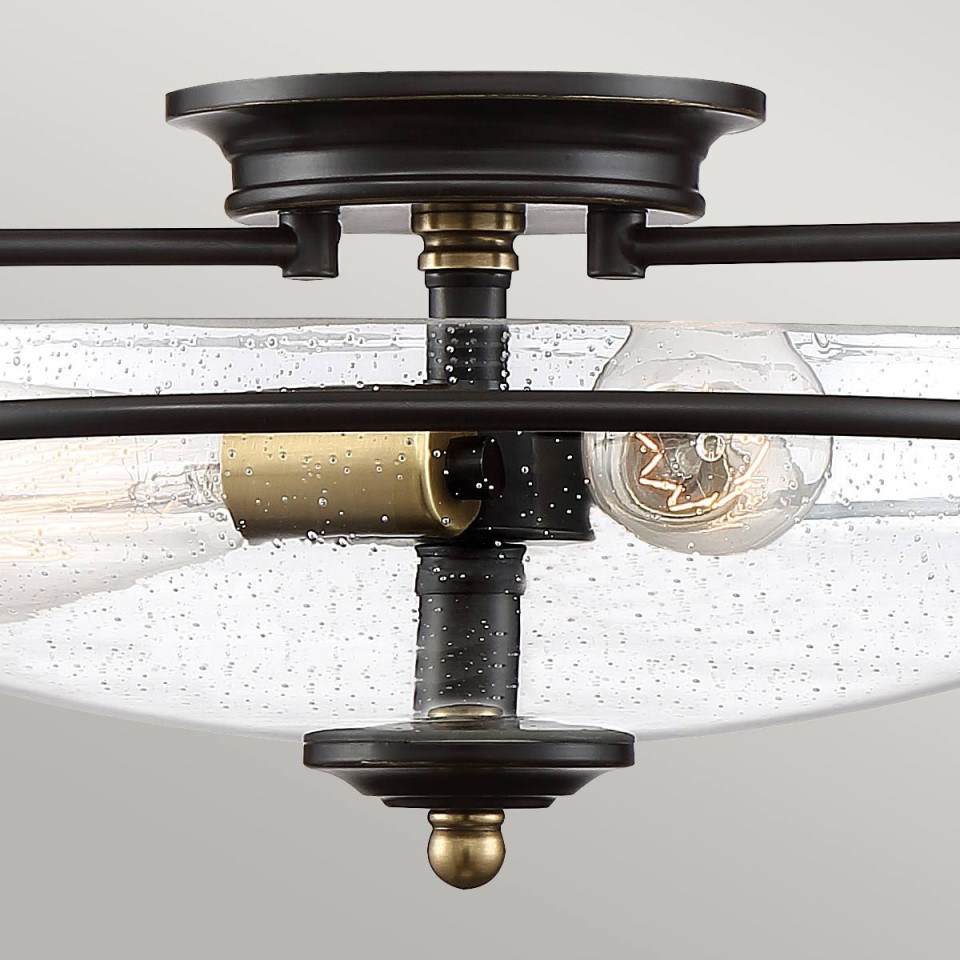Griffin 3 light plafond palladian bronze with weathered brass accents 42.2cm Quoizel Griffin 3 light plafond palladian bronze with weathered brass accents 42.2cm