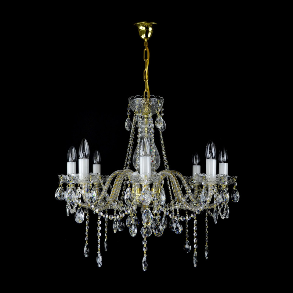 Belle 8-12 ljus bohemia kristallkrona guld/silver 67-92 cm