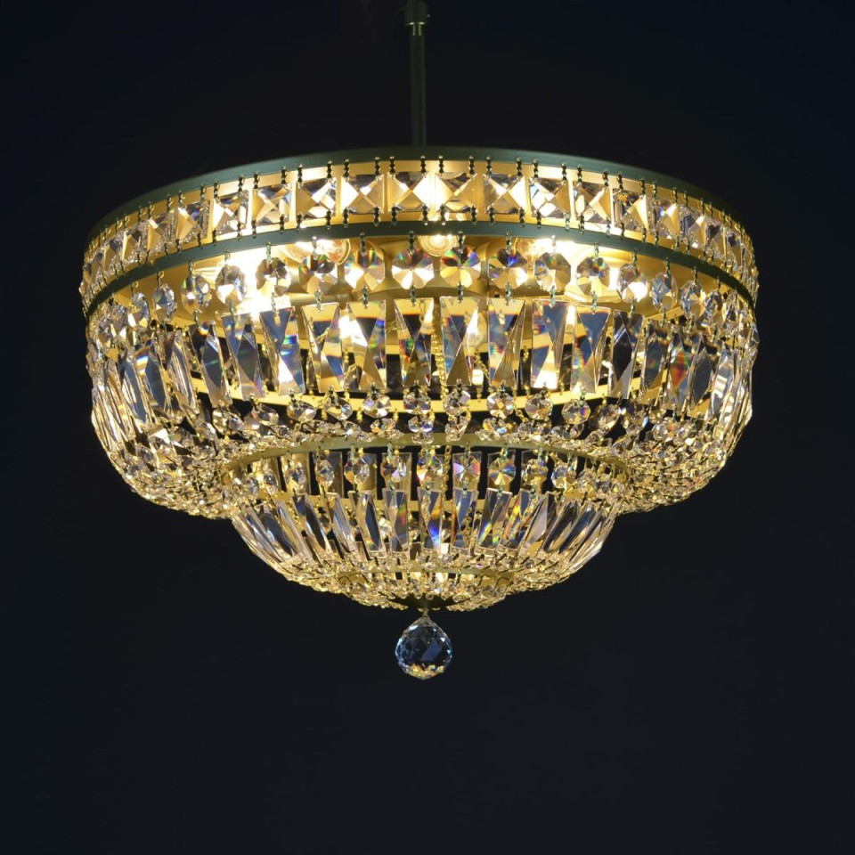 Lisbon 9-15 ljus bohemia kristall infälld taklampa guld/silver 50-100 cm