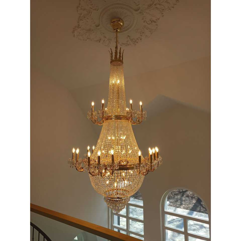 Royalty 37 ljus bohemisk kristallkrona guld/silver 120 cm