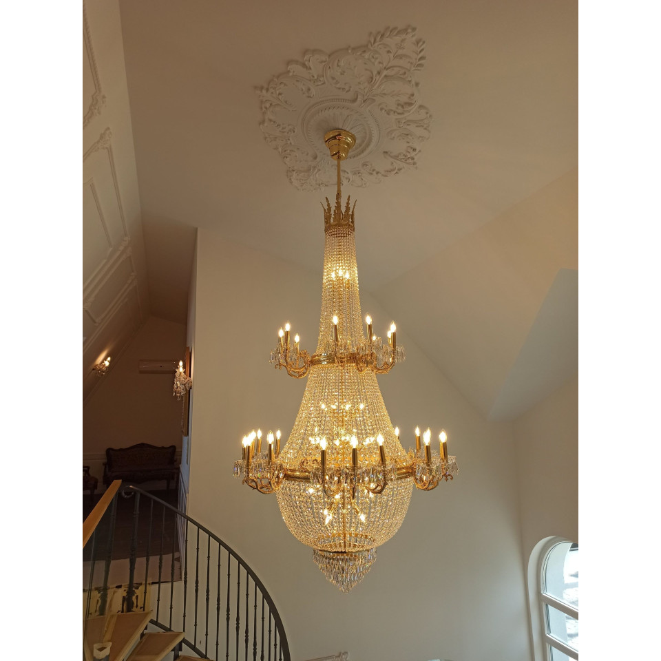 Royalty 37 ljus bohemisk kristallkrona guld/silver 120 cm