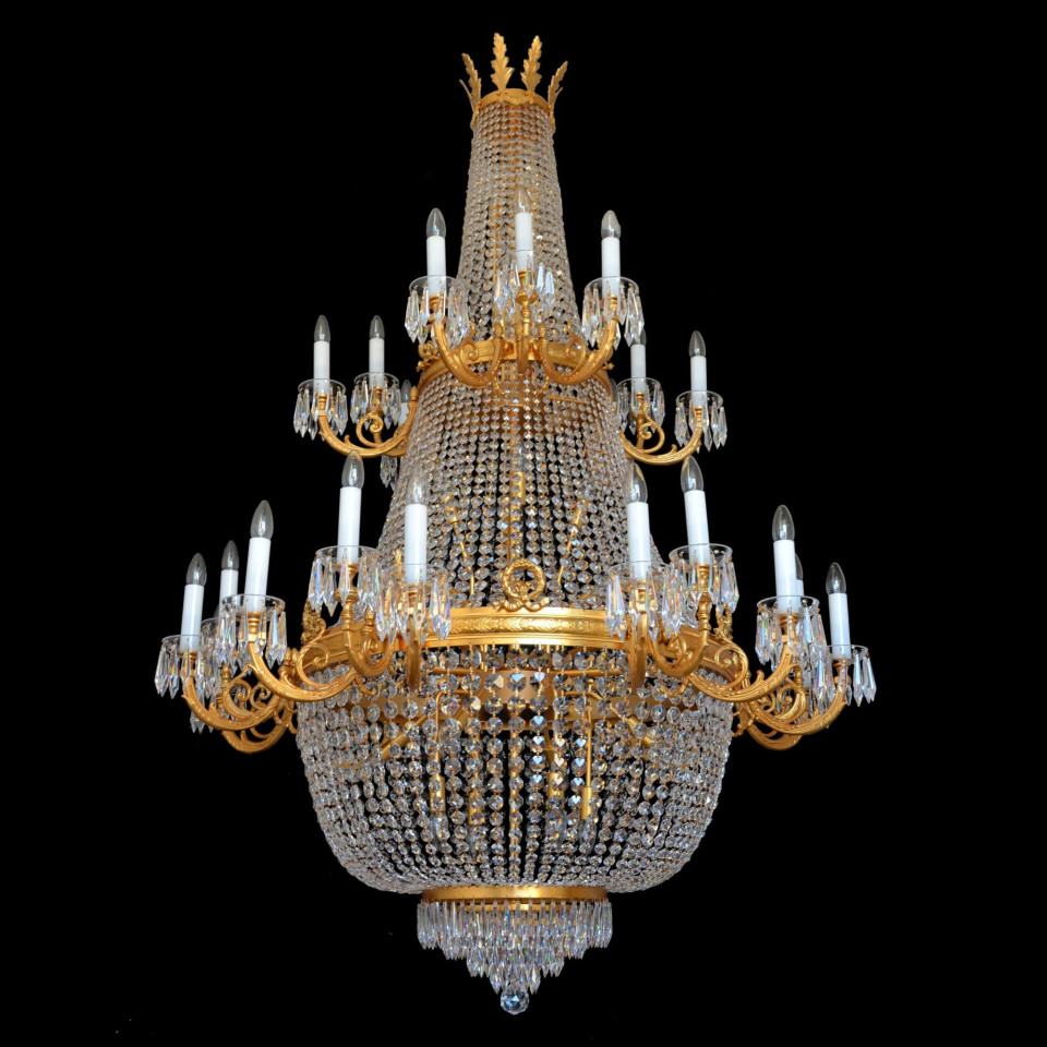 Royalty 37 ljus bohemisk kristallkrona guld/silver 120 cm