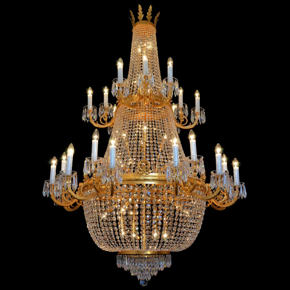 Royalty 37 ljus bohemisk kristallkrona guld/silver 120 cm