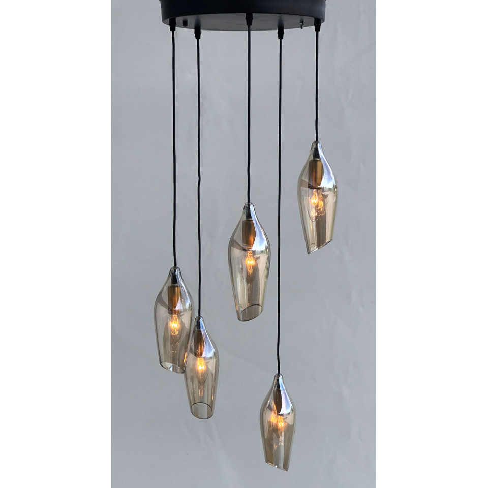 Dalmatia Taklampa Svart/guld/amber 5-ljus Dalmatia Taklampa Svart/guld/amber 5-ljus