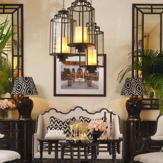 Monticello L Lantern Black/Clear/Cream 40cm