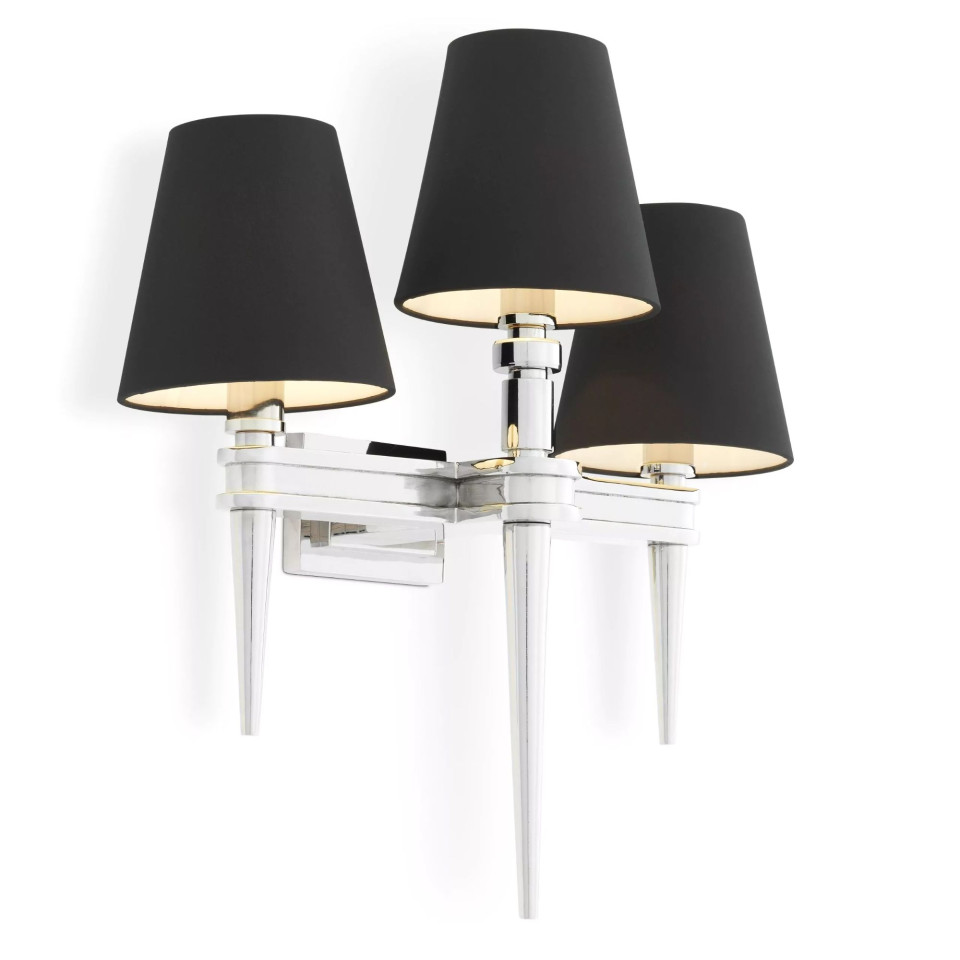 Waterloo Triple Wall Lamp Nickel/Black 50cm Eichholtz Waterloo Triple Wall Lamp Nickel/Black 50cm