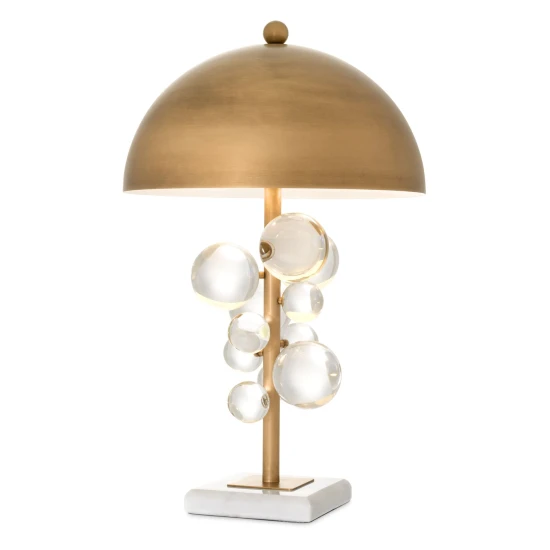 Floral bordslampa mässing/glas/vit 57 cm