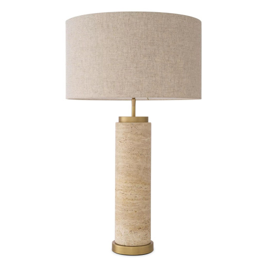 Lxry Table Lamp Travertine/Brass/Linen 75cm Lxry Table Lamp Travertine/Brass/Linen 75cm