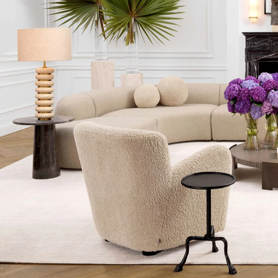 Baron Table Lamp Travertine/Brass/Linen 85cm