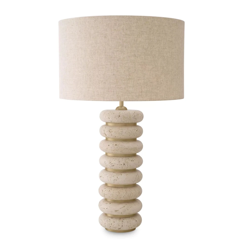 Baron Table Lamp Travertine/Brass/Linen 85cm