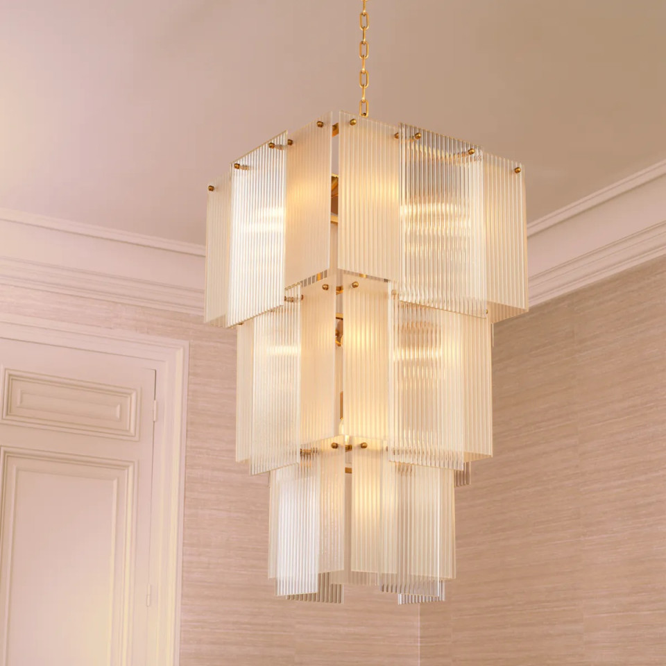 Giardano ljuskrona antik mässing/glas 63 cm