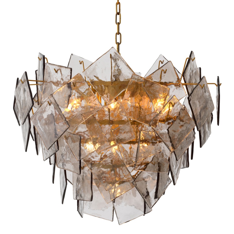 Biltmore chandelier antique brass/smoke glass 80 cm