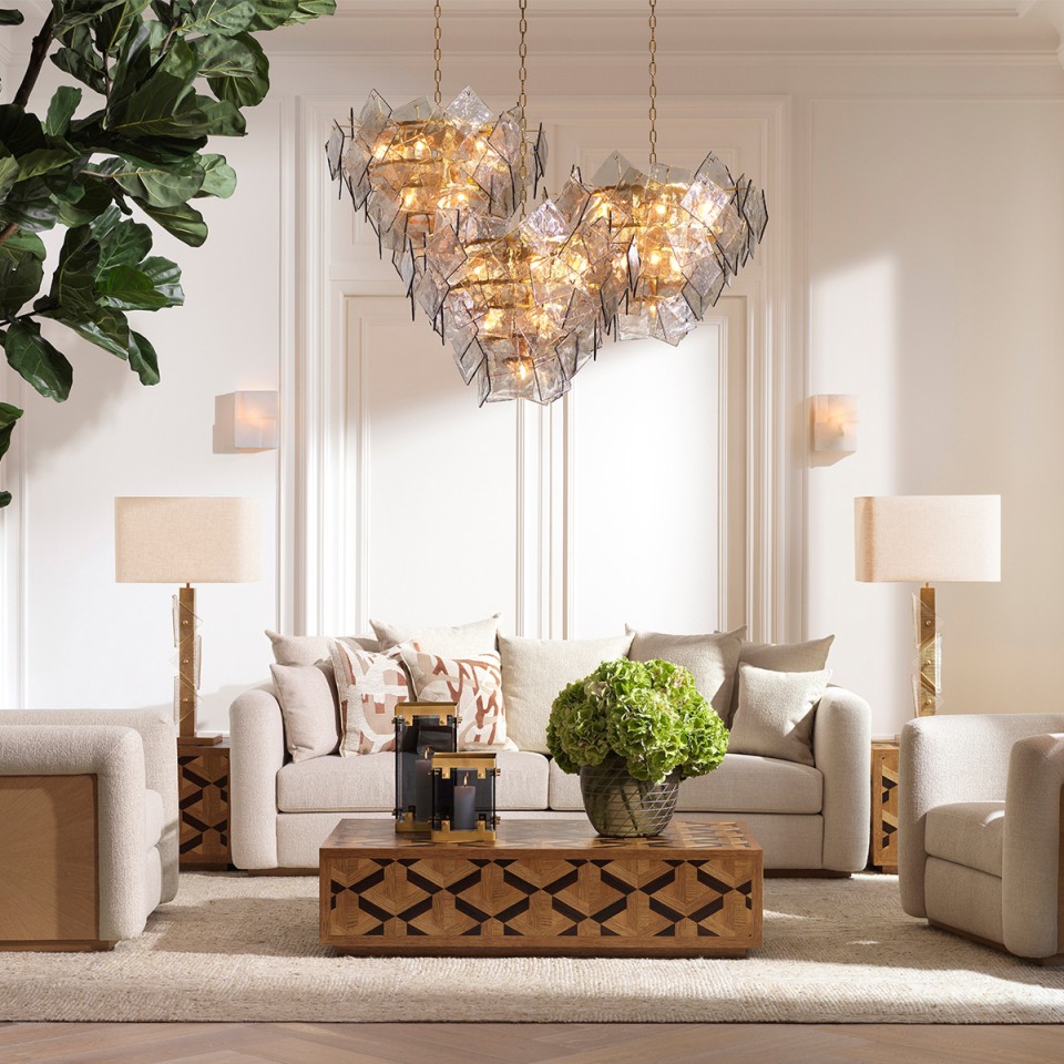 Biltmore chandelier antique brass/smoke glass 80 cm