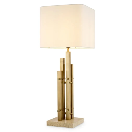 Destino bordslampa vintage mässing/travertin 90 cm