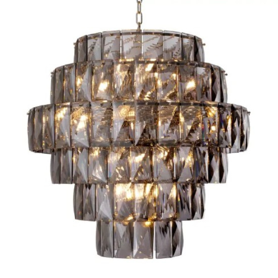 Amazone L Chandelier Nickel/Smoke Glass 80cm