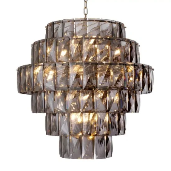 Amazone L Chandelier Nickel/Smoke Glass 80cm