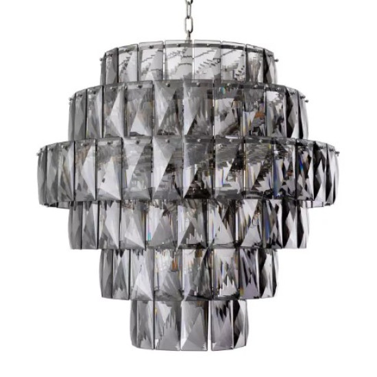 Amazone L Chandelier Nickel/Smoke Glass 80cm