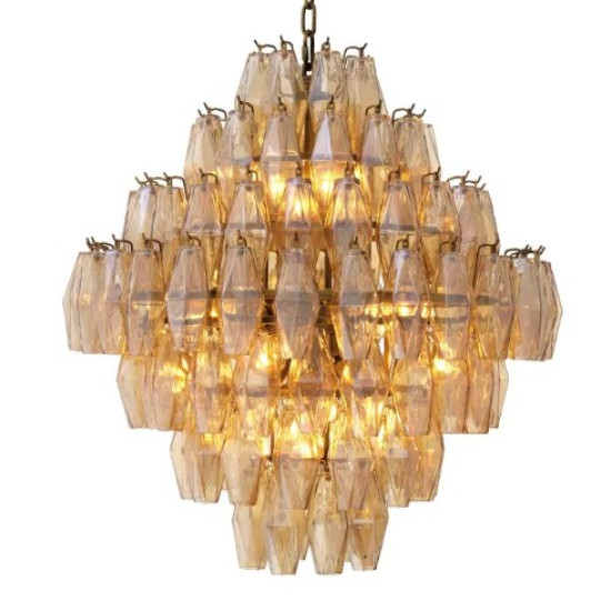 Benini L Chandelier Brass/Glass 65cm