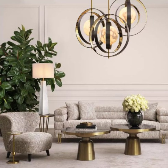 Benson Bordslampa Vit Marmor/Vit Skärm 106,5 cm