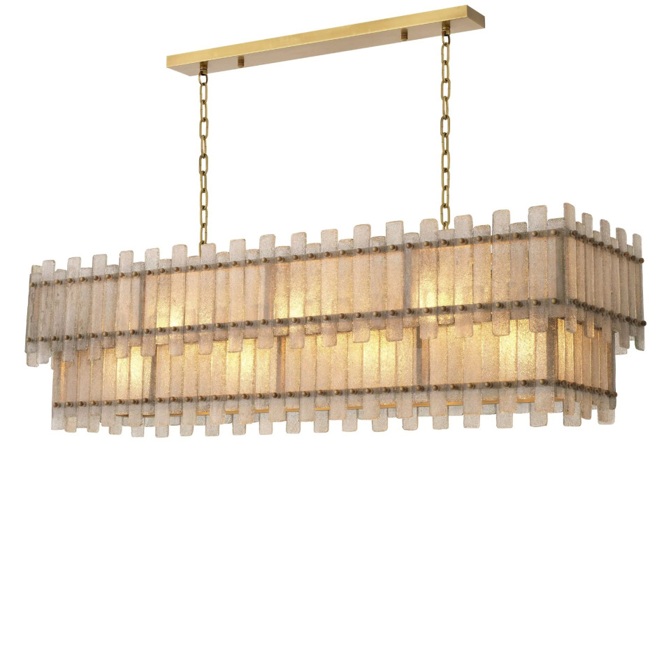 Caprera Ljuskrona rektangulär  mässing/Glas 142cm