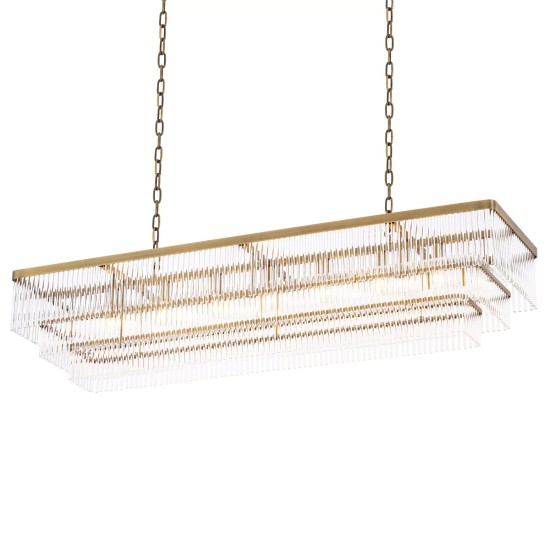 East Chandelier rektangular Brass/Glass 140cm