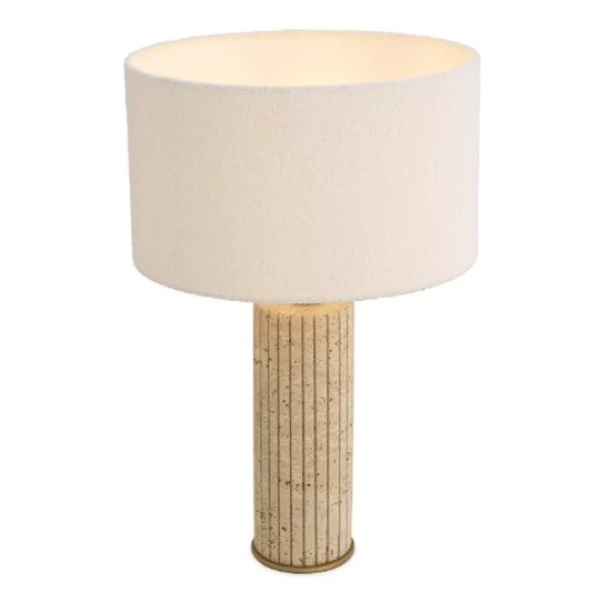 Giova Round Table Lamp Travertine/Bouclé Shade 64cm