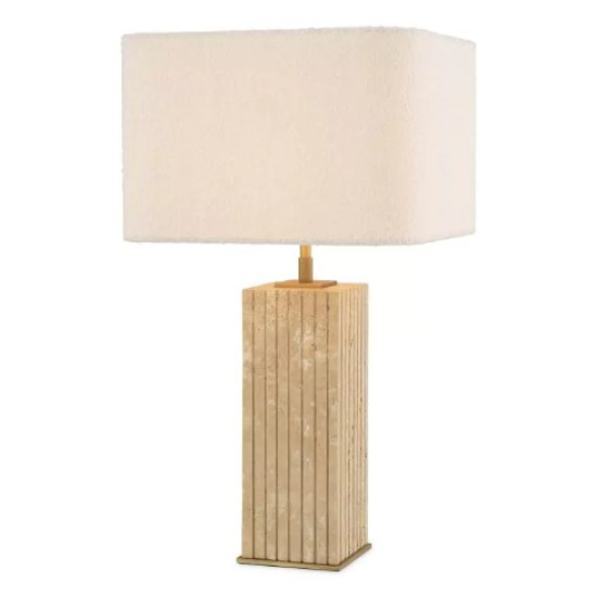 Giova Square Table Lamp Travertine/Bouclé Shade 64cm