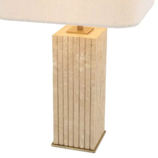Giova Square Table Lamp Travertine/Bouclé Shade 64cm