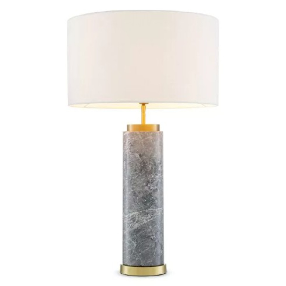 Lxry Table Lamp Grey Marble/Off-White Shade 75cm