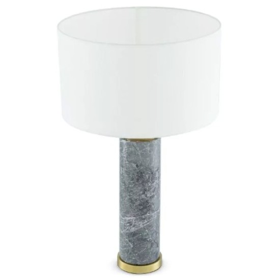 Lxry Table Lamp Grey Marble/Off-White Shade 75cm