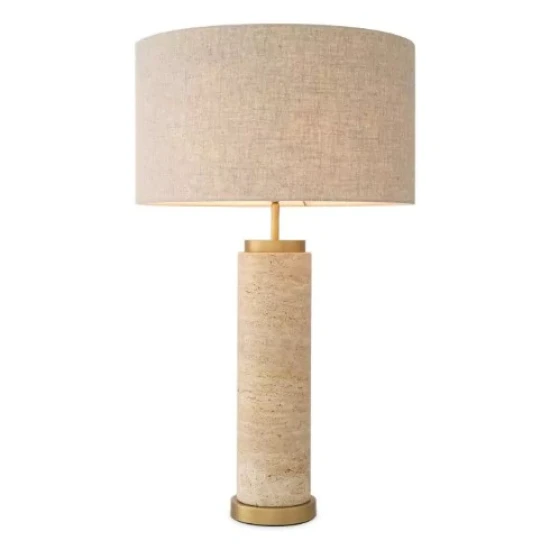 Lxry Bordslampa Travertin/Linne Mix Skärm 75 cm