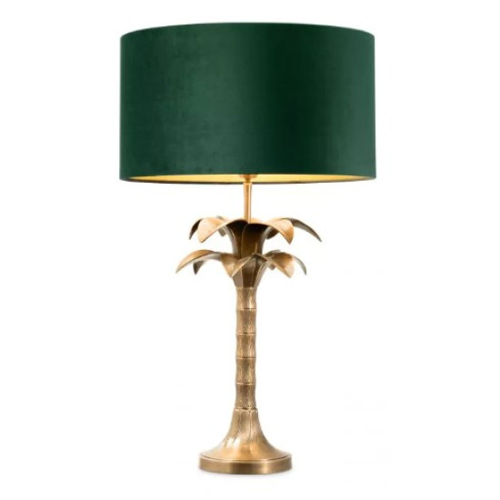 Mediterraneo Table Lamp Brass/Green Velvet Shade 76cm