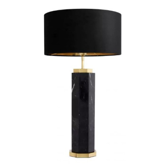 Newman Table Lamp Black Marble/Black Shade 75cm