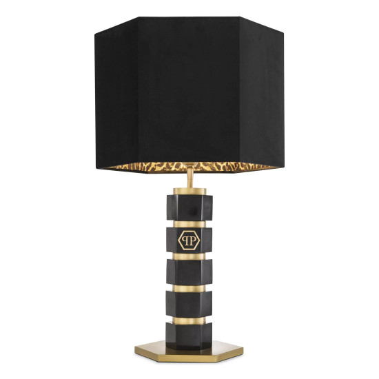 Hexagon Table Lamp Black/Brass 76cm