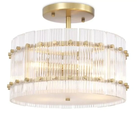 Ruby Round Semi-Flush Ceiling Light Brass/Glass 45cm