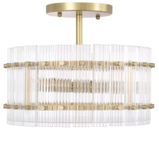 Ruby Round Semi-Flush Ceiling Light Brass/Glass 45cm