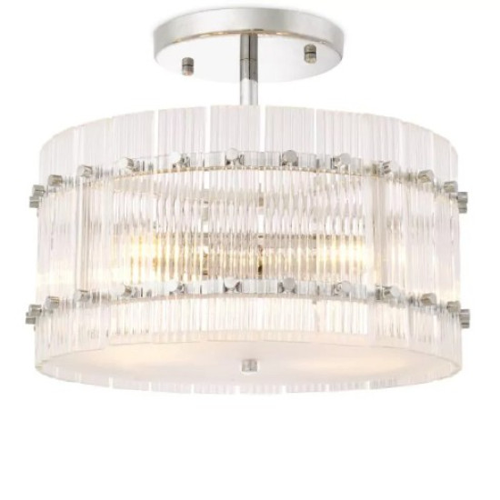 Ruby Round Semi-Flush Ceiling Light Nickel/Glass 45cm
