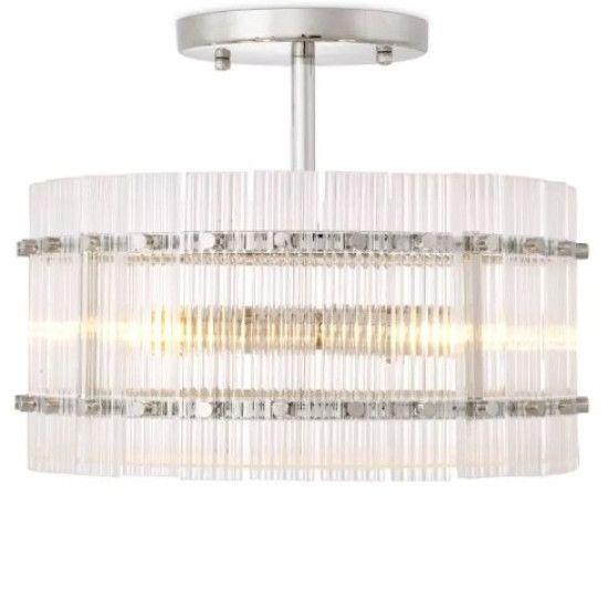 Ruby Round Semi-Flush Ceiling Light Nickel/Glass 45cm