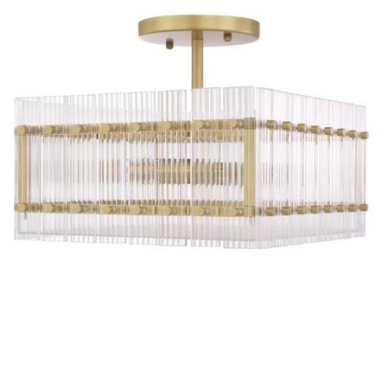 Ruby Square Semi-Flush Ceiling Light Brass/Glass 45cm